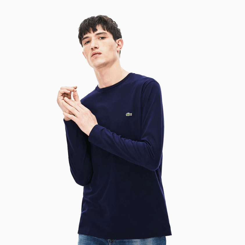 Lacoste t-skjorte i pima bomullsjersey med rund hals 4J4X0T688 marineblå 166 menn