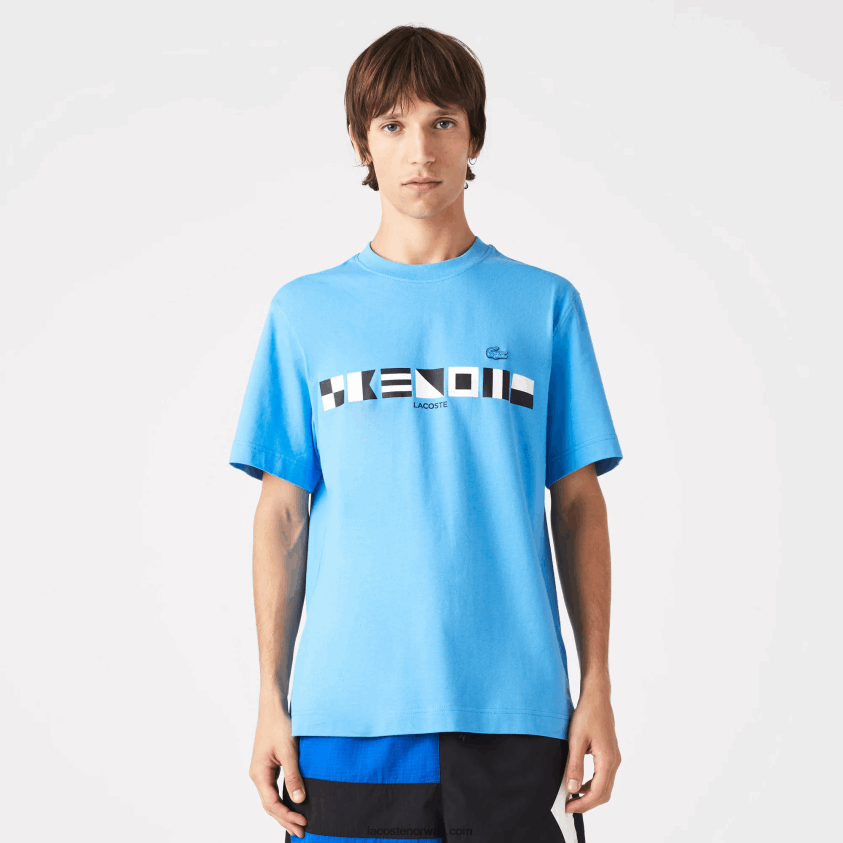 Lacoste t-skjorte med avslappet passform 4J4X0T663 blå 4xa menn