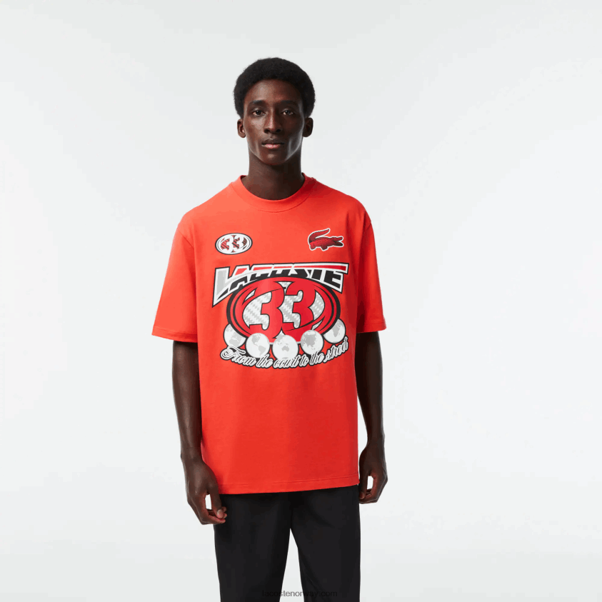 Lacoste t-skjorte med løs passform i bomullsjersey 4J4X0T145 oransje 02k menn
