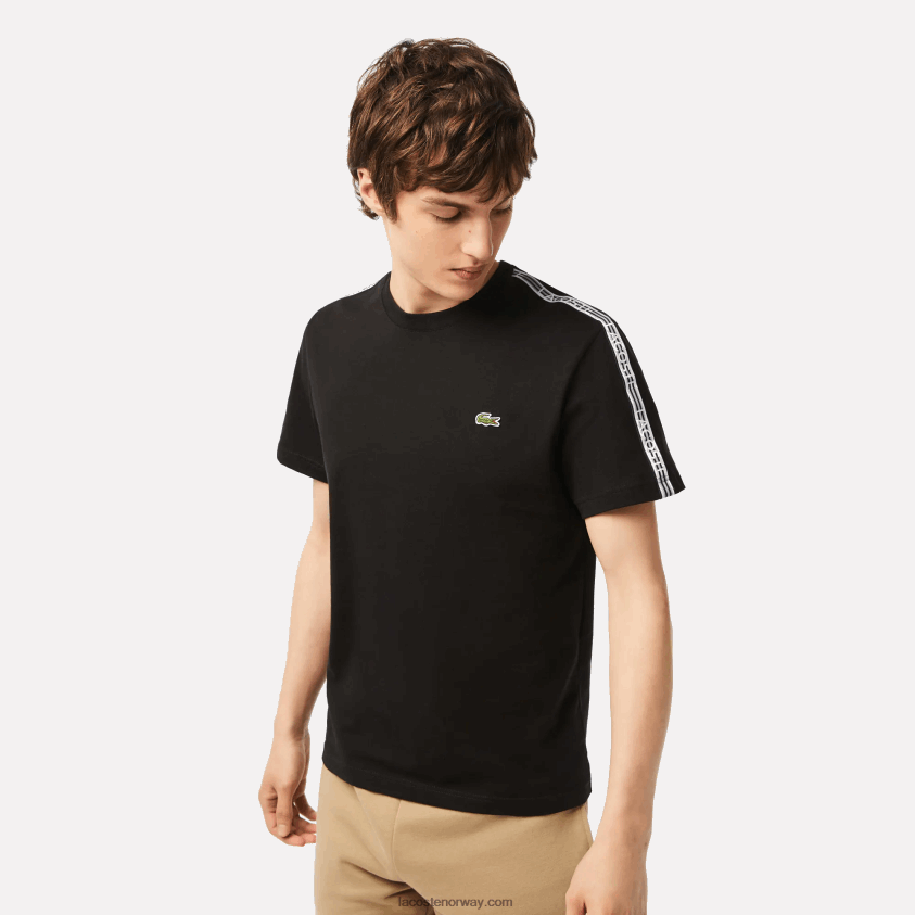 Lacoste t-skjorte med normal passform med logostriper 4J4X0T45 svart 031 menn