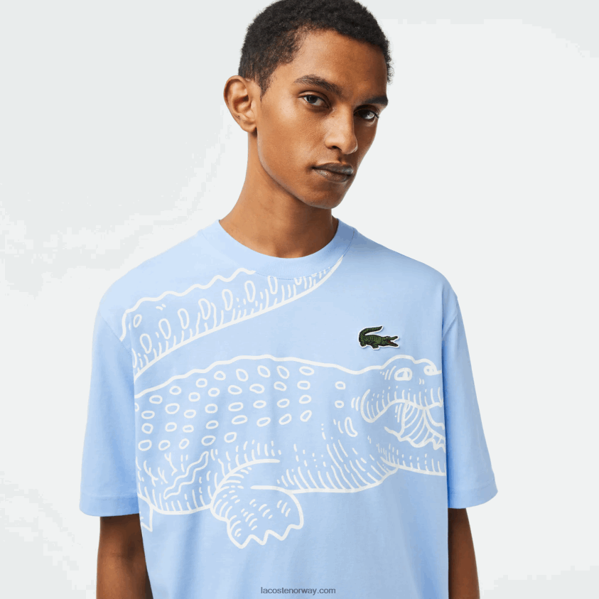 Lacoste t-skjorte med rund hals og løs passform med krokodilleprint 4J4X0T255 blå hbp menn