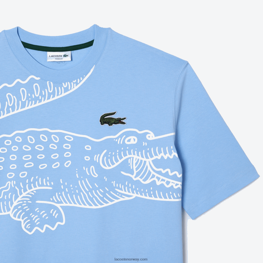 Lacoste t-skjorte med rund hals og løs passform med krokodilleprint 4J4X0T255 blå hbp menn
