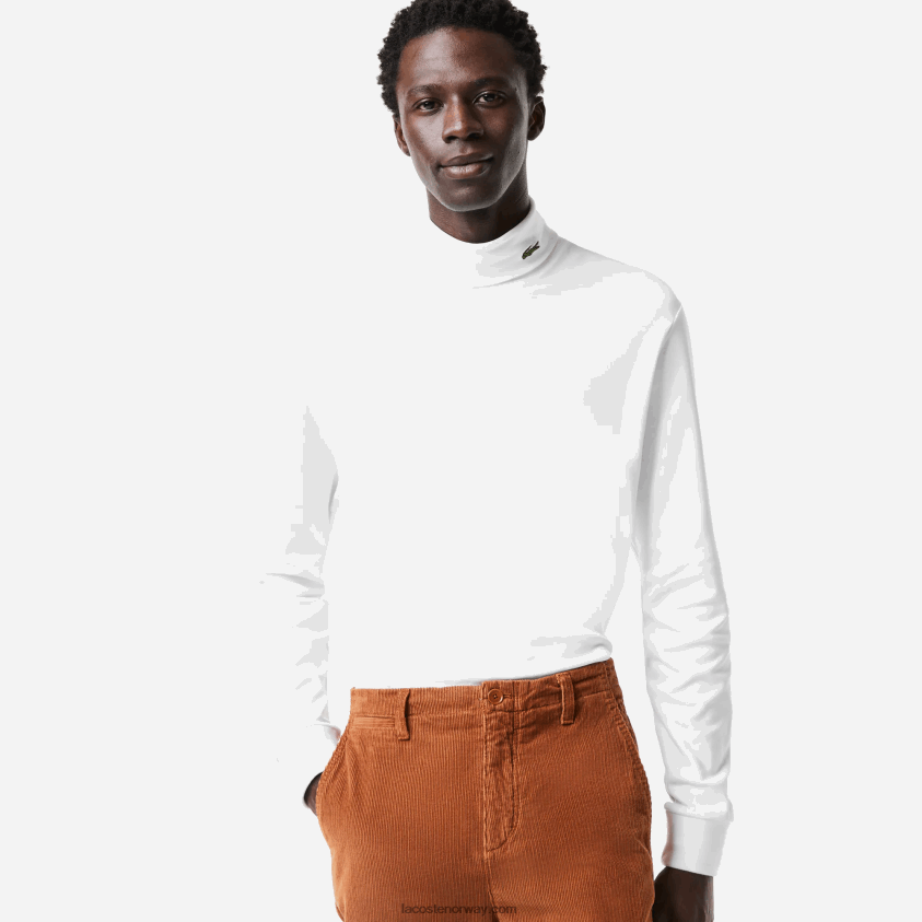 Lacoste t-skjorte med turtleneck i økologisk bomull 4J4X0T803 hvit 001 menn