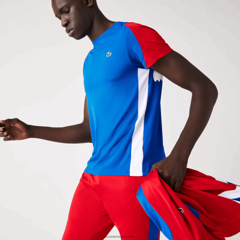 Lacoste tennis-t-skjorte med krokodilletrykk 4J4X0T587 blå rød hvit yh7 menn