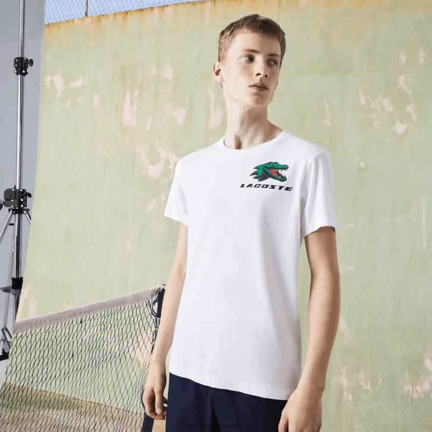 Lacoste tennis-t-skjorte med krokodilletrykk 4J4X0T681 hvit 001 menn