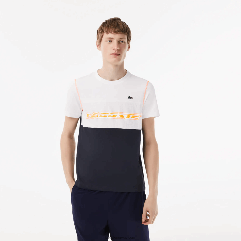 Lacoste tennis x daniil medvedev jersey t-skjorte 4J4X0T26 hvit blå oransje wyi menn