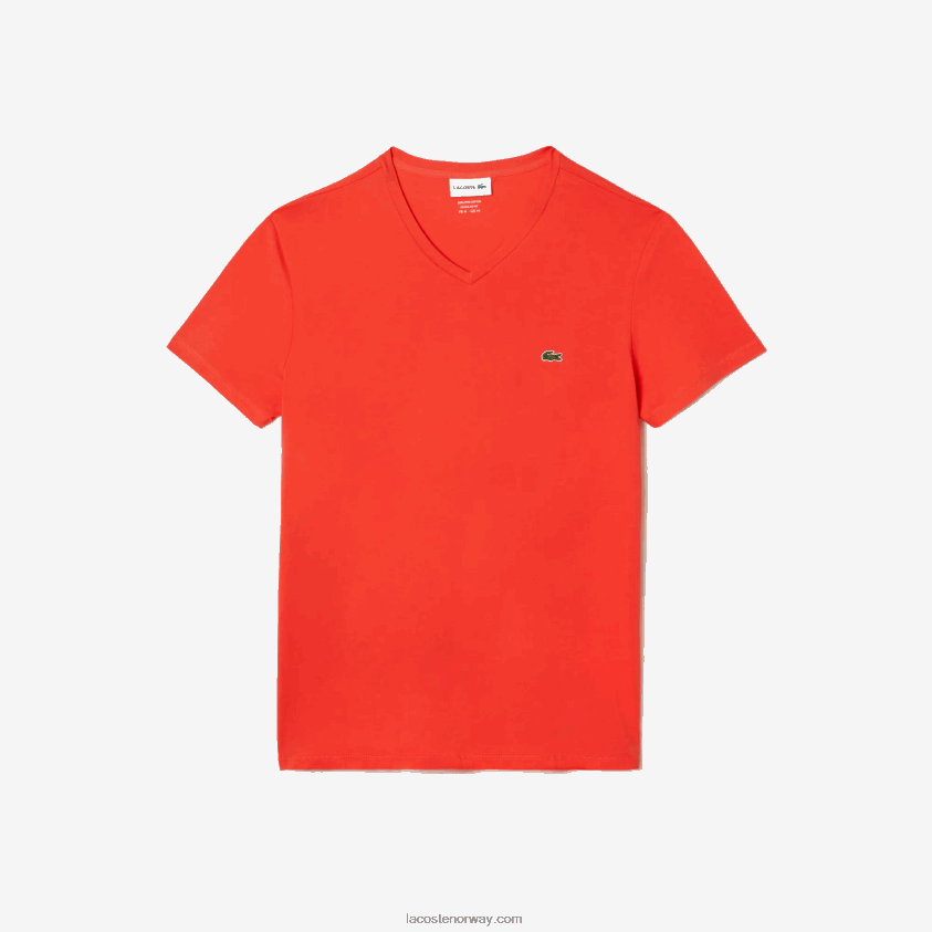 Lacoste v-hals t-skjorte i pima bomullsjersey 4J4X0T39 oransje 02k menn