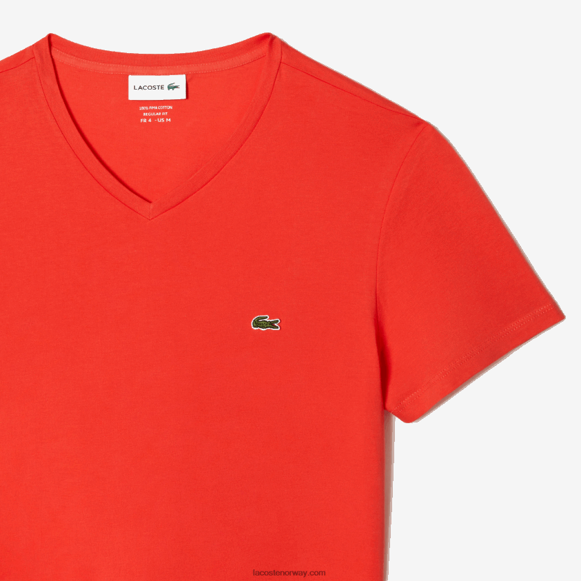 Lacoste v-hals t-skjorte i pima bomullsjersey 4J4X0T39 oransje 02k menn