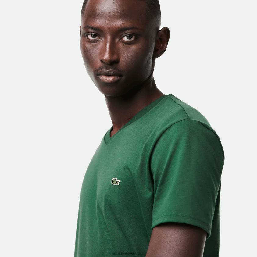 Lacoste v-hals t-skjorte i pima bomullsjersey 4J4X0T679 grønn 132 menn