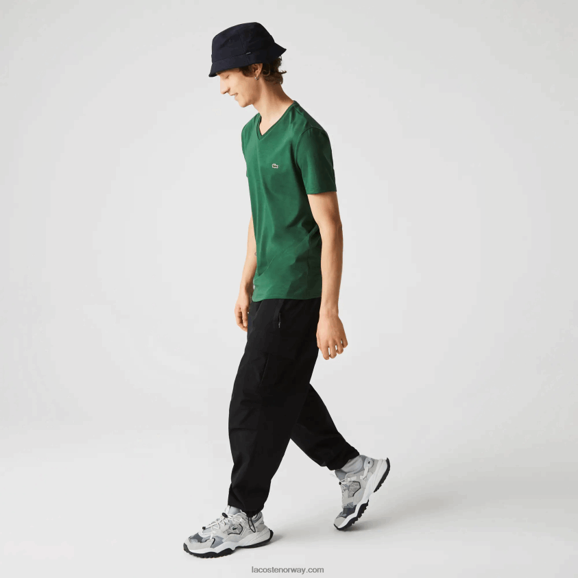 Lacoste v-hals t-skjorte i pima bomullsjersey 4J4X0T679 grønn 132 menn