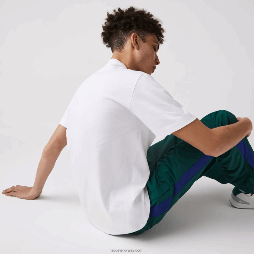 Lacoste vimpler med rund hals i bomulls-t-skjorte 4J4X0T914 hvit 001 menn