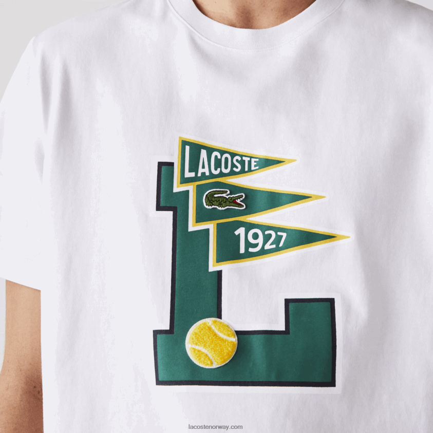 Lacoste vimpler med rund hals i bomulls-t-skjorte 4J4X0T914 hvit 001 menn