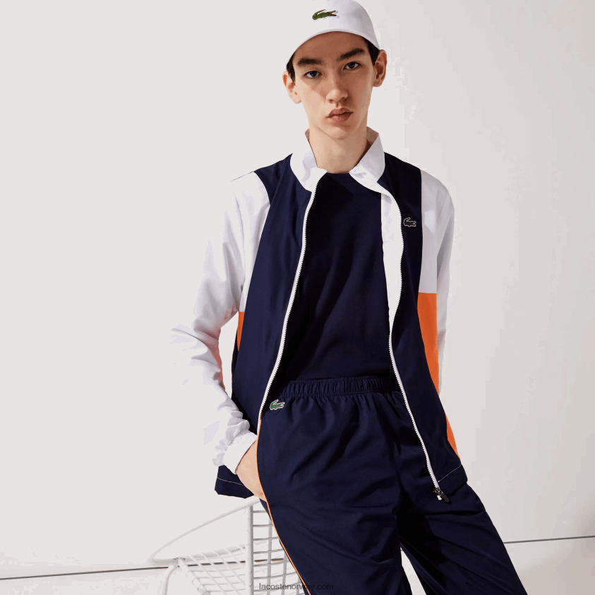 Lacoste sport merket colorblock treningsdress 4J4X0T1156 hvit oransje marineblå 8ty menn