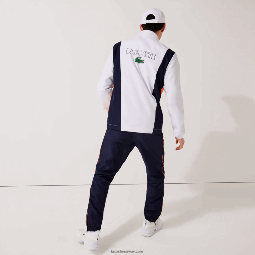 Lacoste sport merket colorblock treningsdress 4J4X0T1156 hvit oransje marineblå 8ty menn