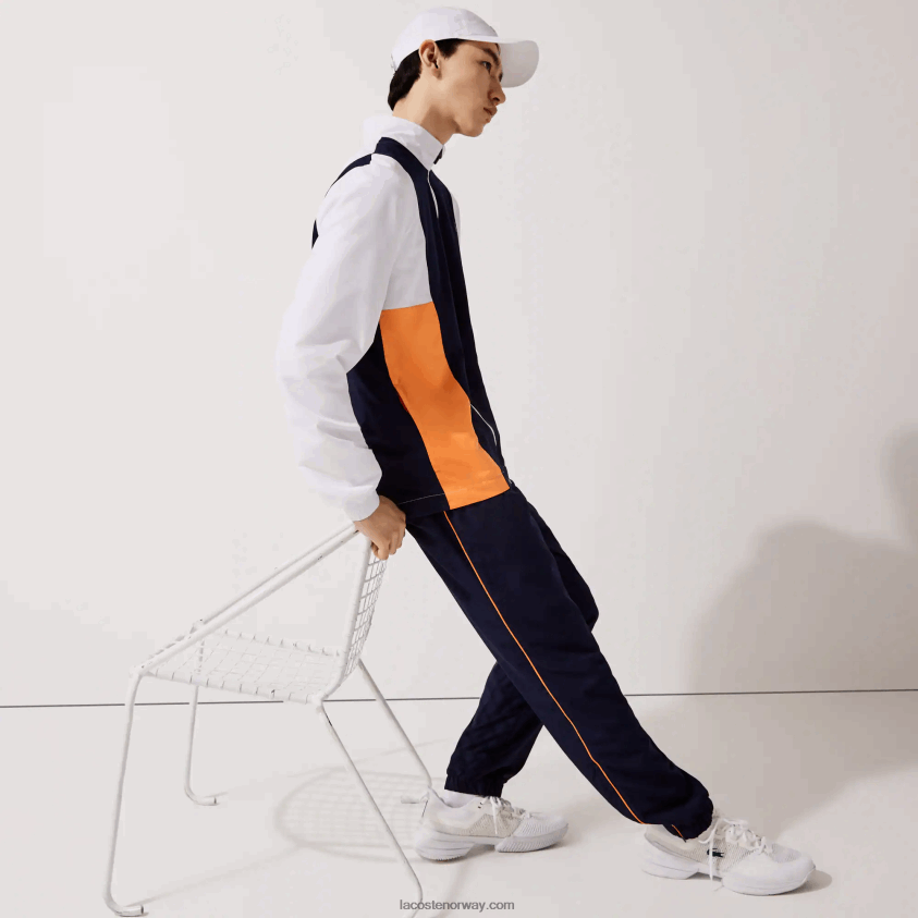 Lacoste sport merket colorblock treningsdress 4J4X0T1156 hvit oransje marineblå 8ty menn