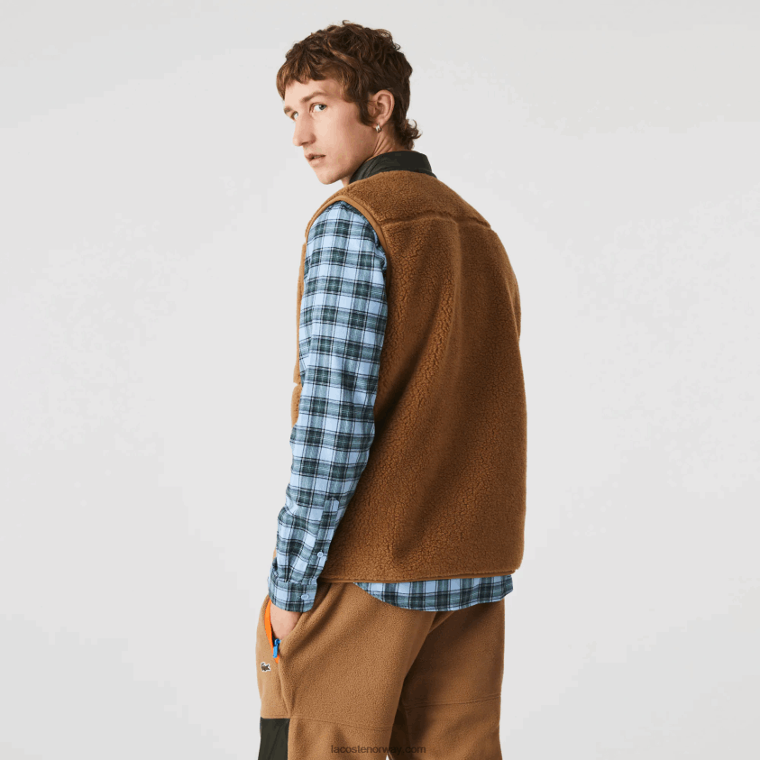 Lacoste sherpa fleecevest 4J4X0T1262 brun kakigrønn 89f menn