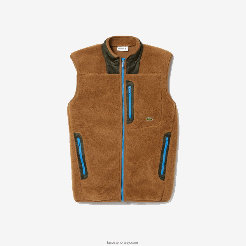Lacoste sherpa fleecevest 4J4X0T1262 brun kakigrønn 89f menn