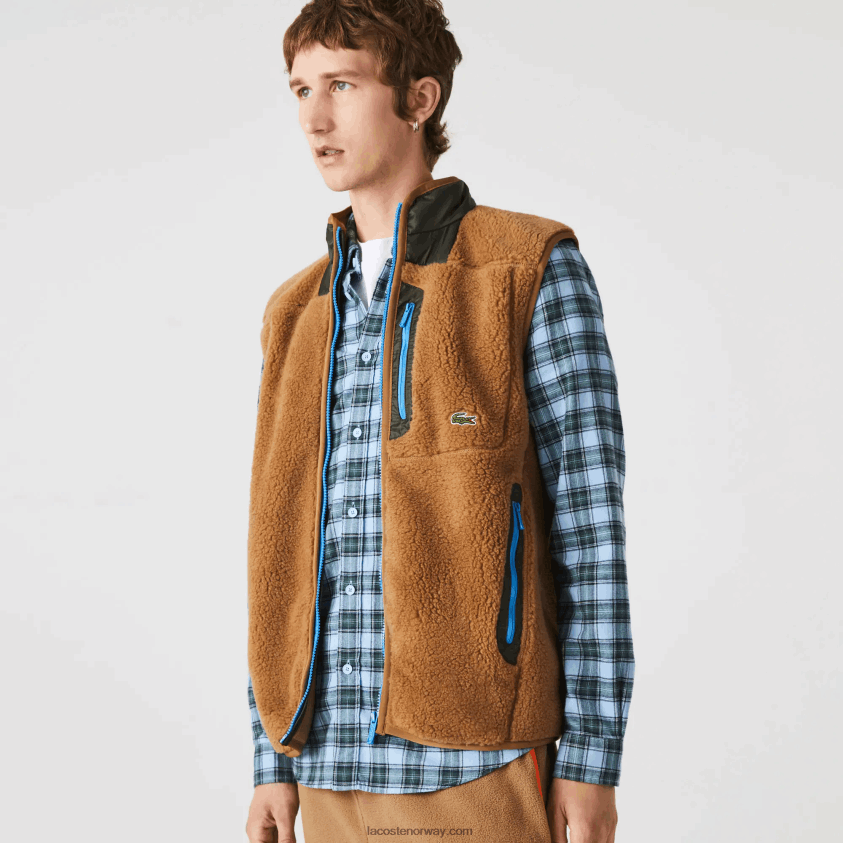 Lacoste sherpa fleecevest 4J4X0T1262 brun kakigrønn 89f menn