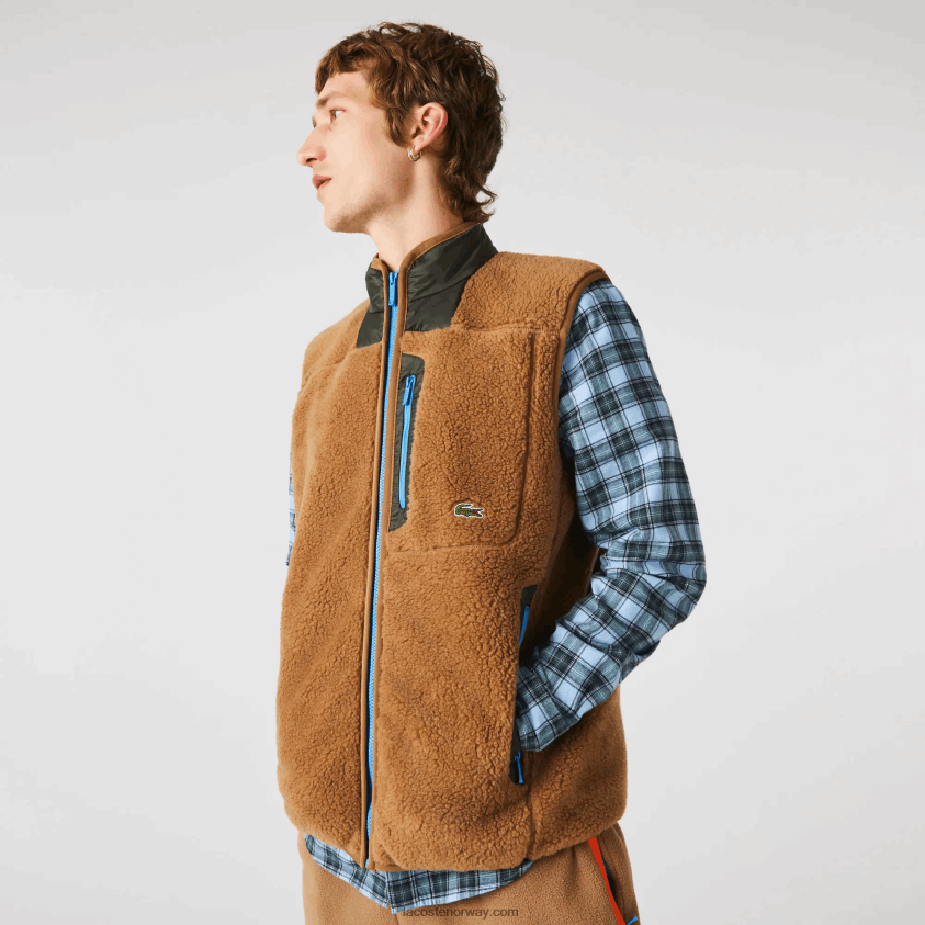 Lacoste sherpa fleecevest 4J4X0T1262 brun kakigrønn 89f menn