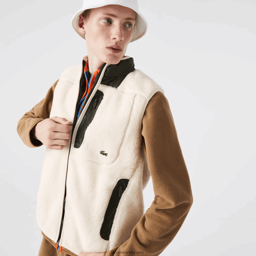 Lacoste sherpa fleecevest 4J4X0T1263 hvit kakigrønn u9n menn