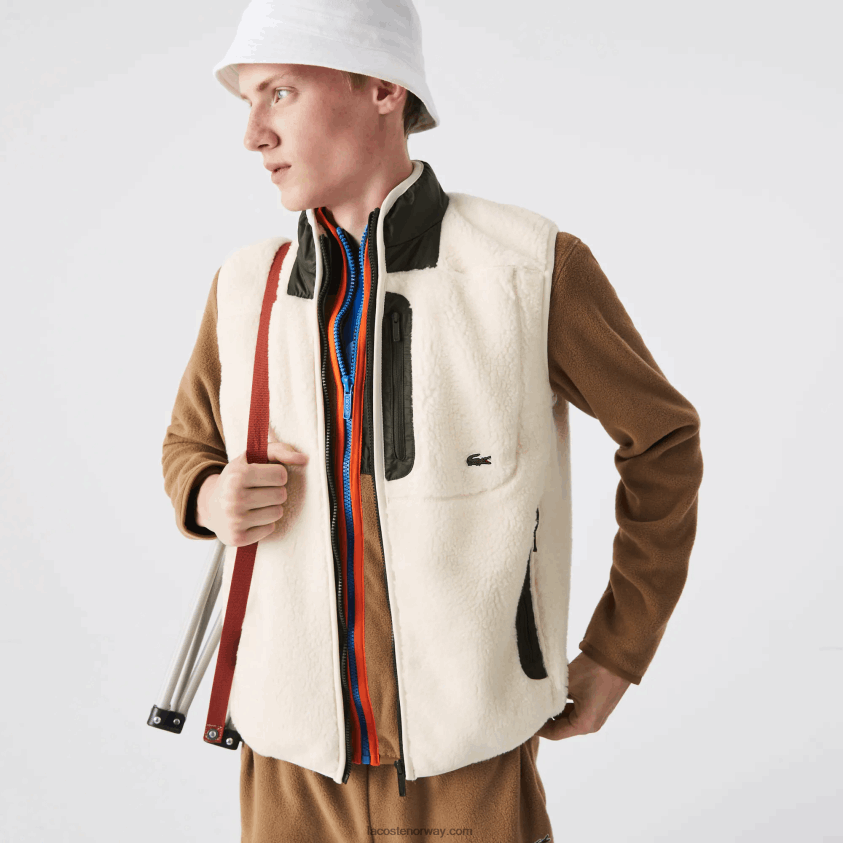 Lacoste sherpa fleecevest 4J4X0T1263 hvit kakigrønn u9n menn