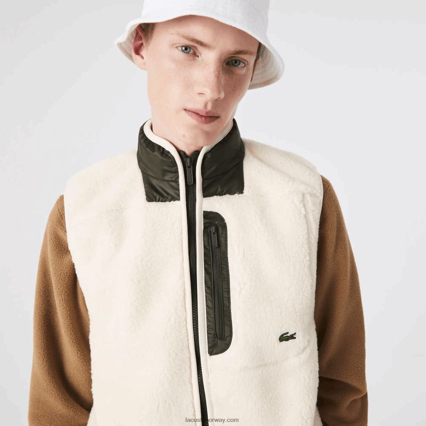 Lacoste sherpa fleecevest 4J4X0T1263 hvit kakigrønn u9n menn
