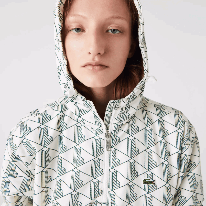 Lacoste live monogrammønstret pullover vindjakke 4J4X0T1291 hvit grønn pt2 menn