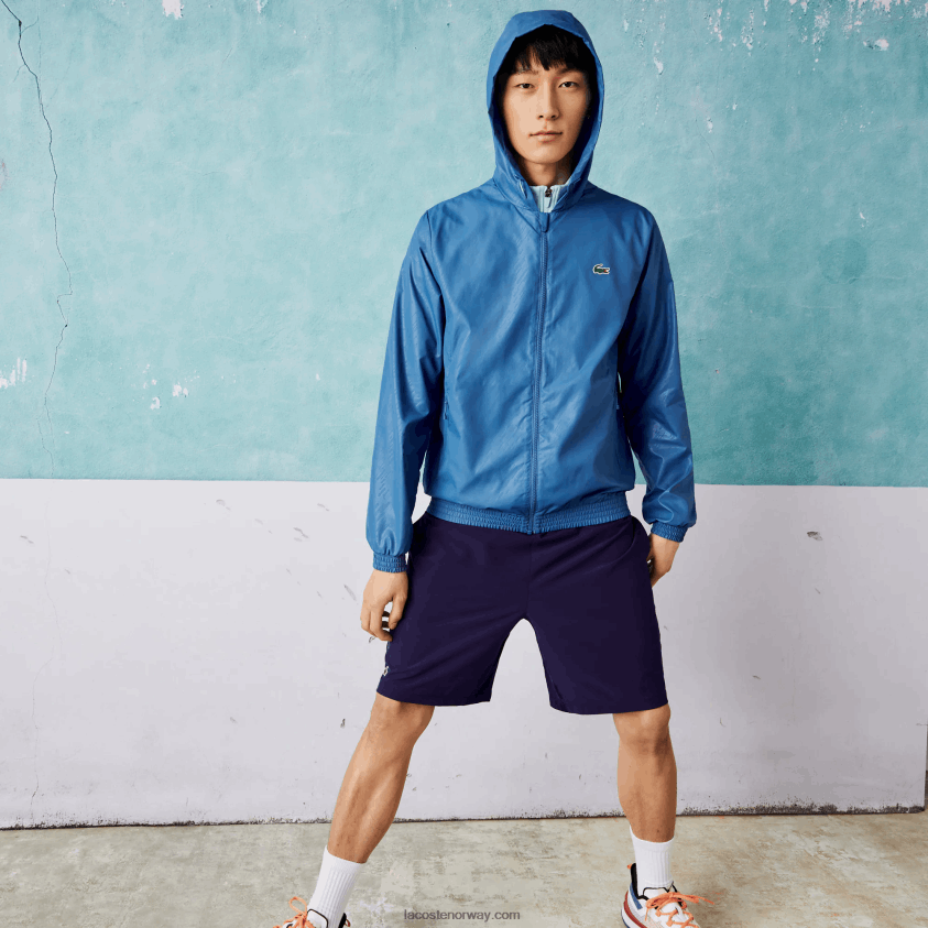 Lacoste sport novak djokovic vannavstøtende vindjakke 4J4X0T1298 blå hvit q6t menn