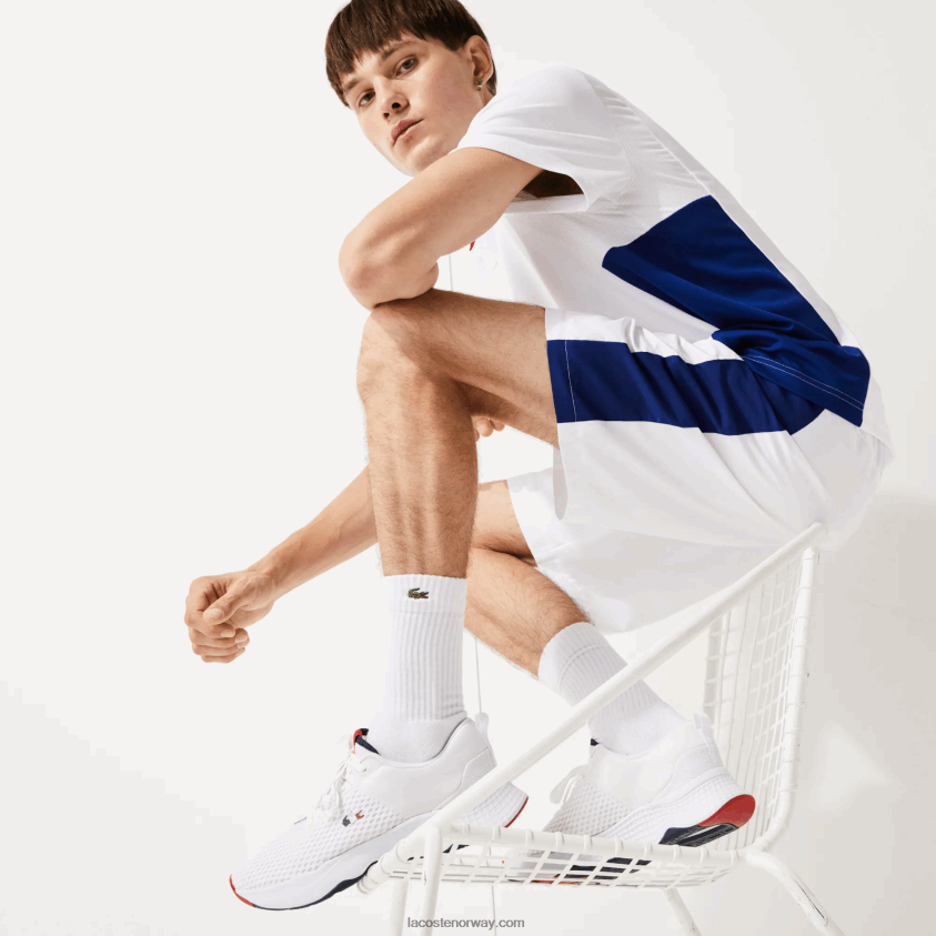 Lacoste banedrevne joggesko i tekstil 4J4X0T1861 hvit/marine & rød 407 menn