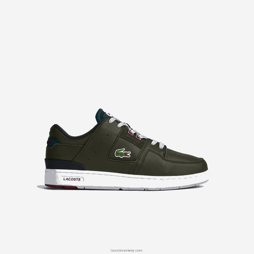 Lacoste domstol bur skinn farge kontrast joggesko 4J4X0T1705 khaki og hvit 255 menn