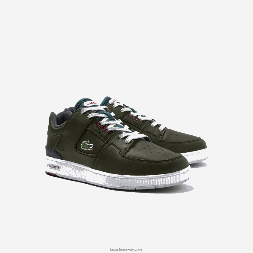 Lacoste domstol bur skinn farge kontrast joggesko 4J4X0T1705 khaki og hvit 255 menn
