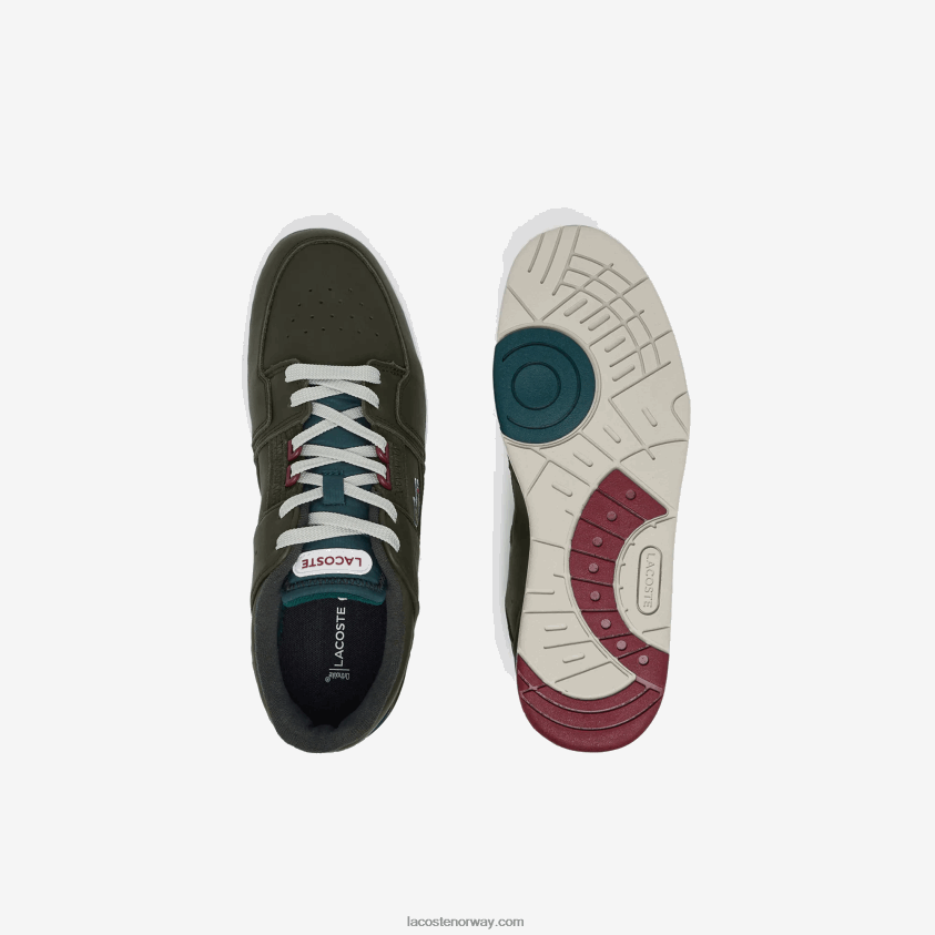 Lacoste domstol bur skinn farge kontrast joggesko 4J4X0T1705 khaki og hvit 255 menn