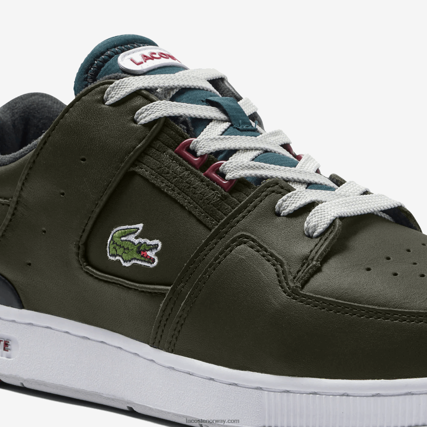 Lacoste domstol bur skinn farge kontrast joggesko 4J4X0T1705 khaki og hvit 255 menn