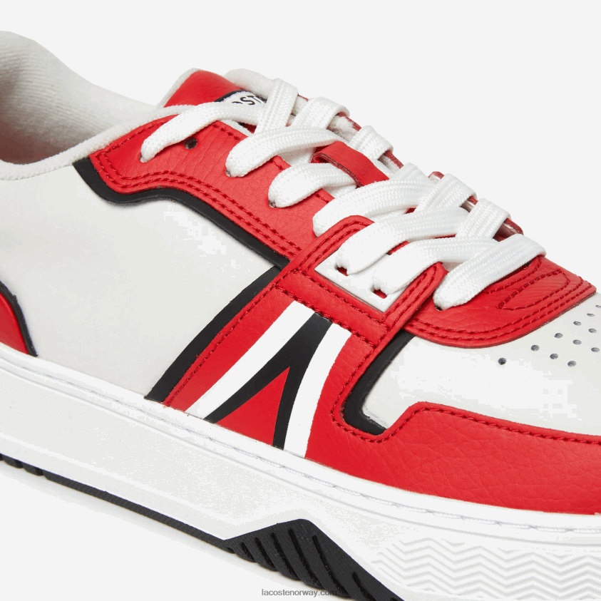 Lacoste l001 sneakers i kontrastfarge i skinn 4J4X0T1853 rød hvit 17k menn