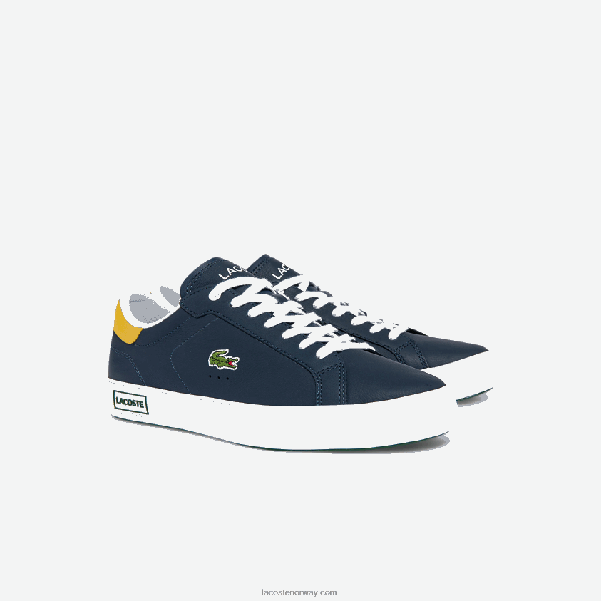 Lacoste powercourt sneakers i skinn 4J4X0T1884 marine gul 2m3 menn