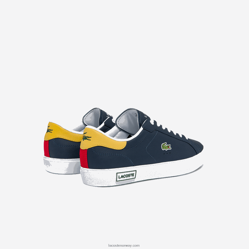 Lacoste powercourt sneakers i skinn 4J4X0T1884 marine gul 2m3 menn