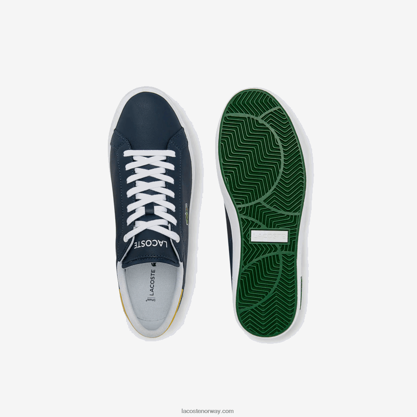 Lacoste powercourt sneakers i skinn 4J4X0T1884 marine gul 2m3 menn
