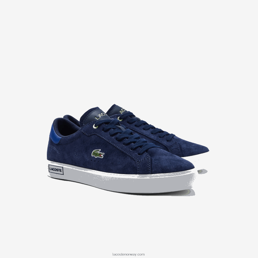 Lacoste powercourt sneakers i skinn i kontrastfarge 4J4X0T1900 marine & off white j18 menn