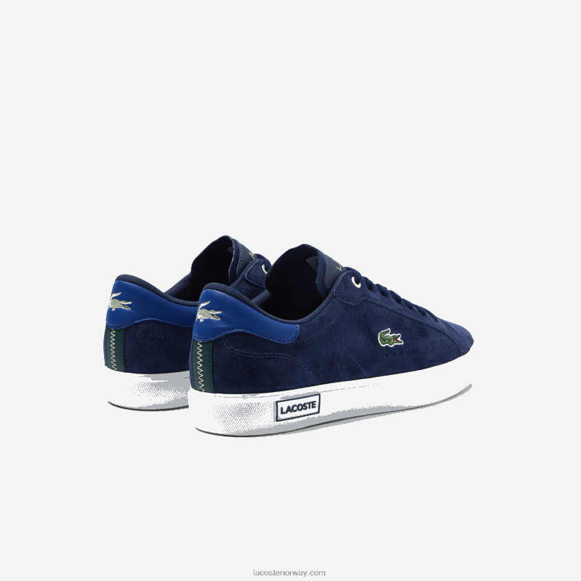 Lacoste powercourt sneakers i skinn i kontrastfarge 4J4X0T1900 marine & off white j18 menn