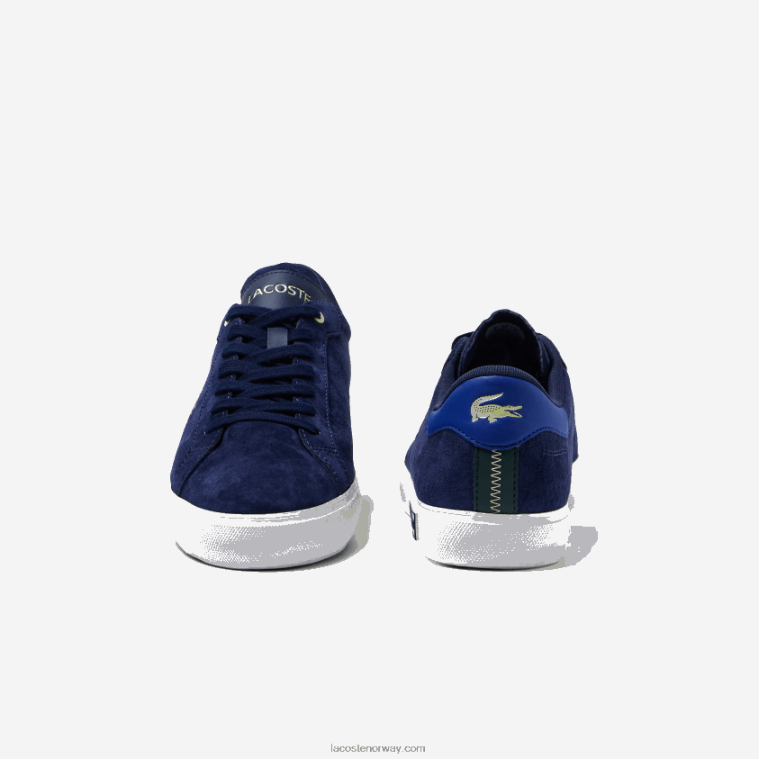 Lacoste powercourt sneakers i skinn i kontrastfarge 4J4X0T1900 marine & off white j18 menn