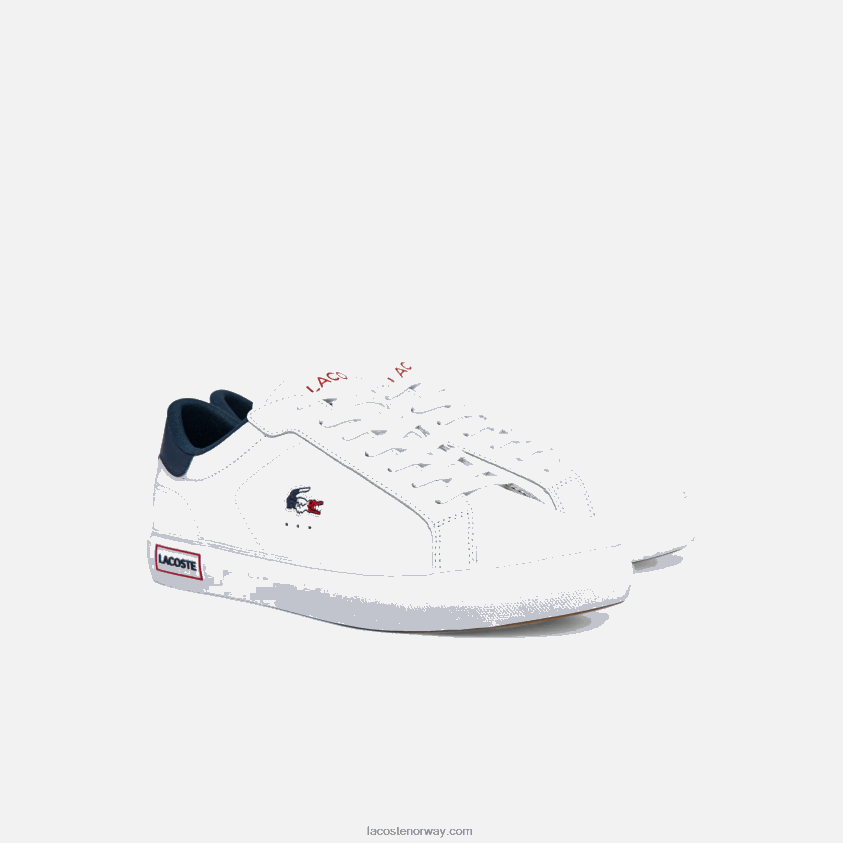 Lacoste powercourt trefargede joggesko i skinn 4J4X0T1858 hvit/marine & rød 407 menn