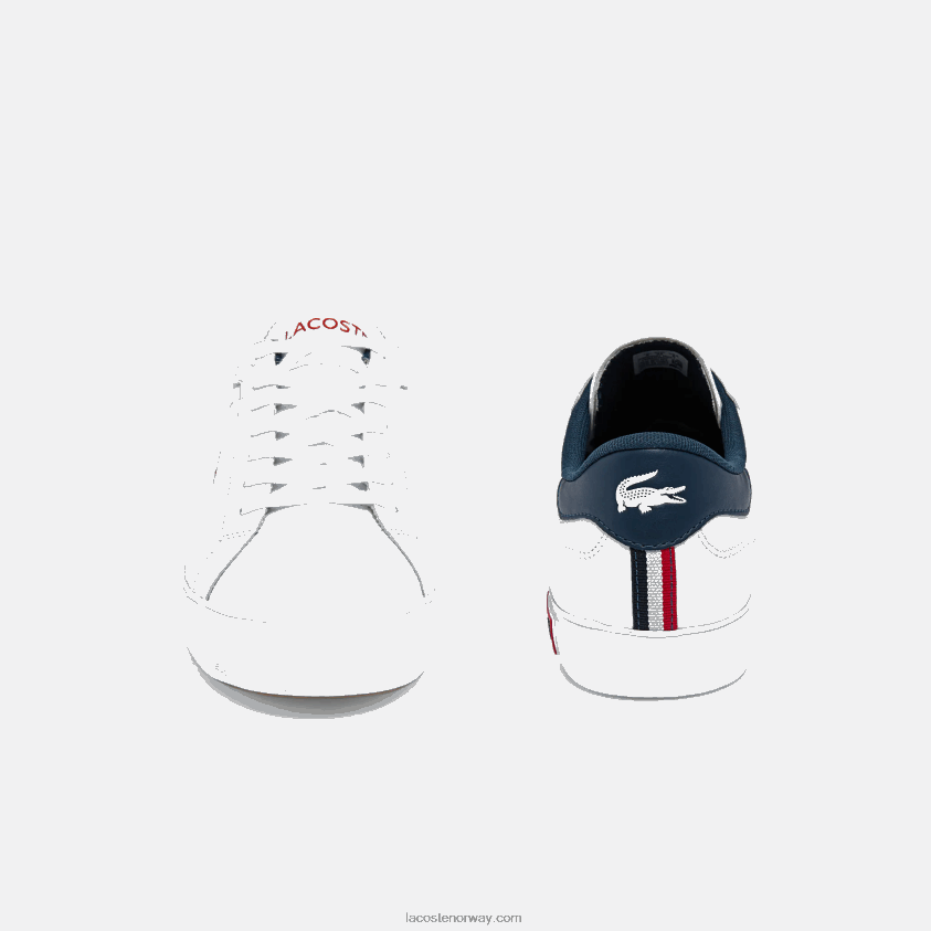 Lacoste powercourt trefargede joggesko i skinn 4J4X0T1858 hvit/marine & rød 407 menn