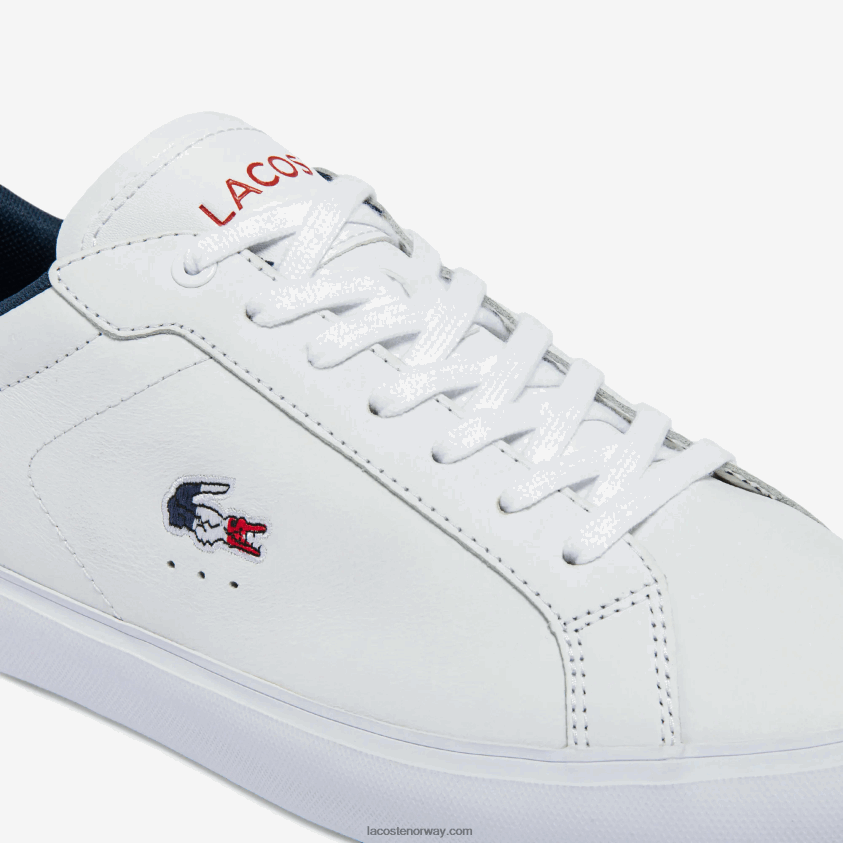 Lacoste powercourt trefargede joggesko i skinn 4J4X0T1858 hvit/marine & rød 407 menn