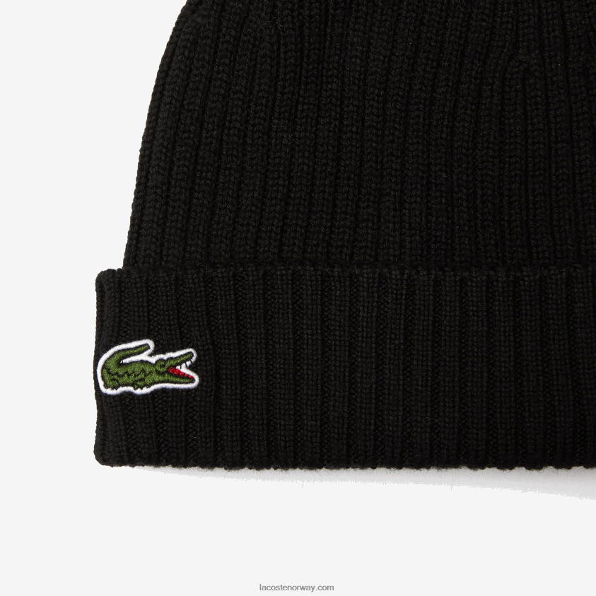 Lacoste ribbet lue i ull 4J4X0T2227 svart 031 menn