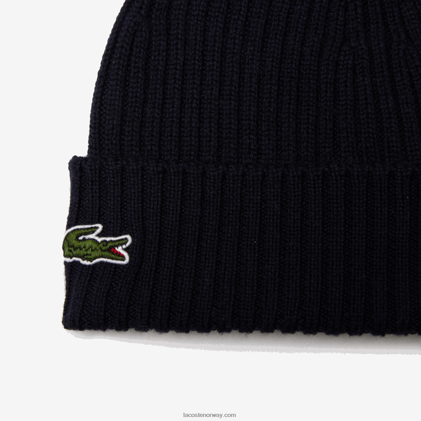 Lacoste ribbet lue i ull 4J4X0T2228 marineblå 166 menn