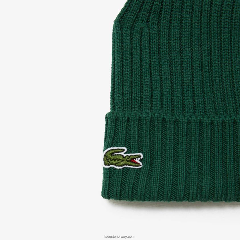 Lacoste ribbet lue i ull 4J4X0T2229 grønn 132 menn