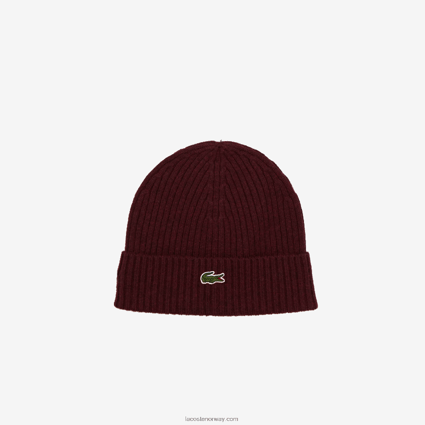 Lacoste ribbet lue i ull 4J4X0T2271 bordeaux sxl menn