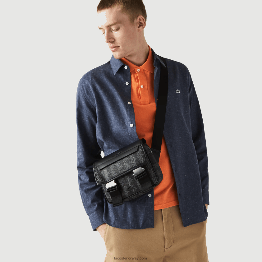 Lacoste messenger bag i lerret med blanding avklippet monogram 4J4X0T2067 monogram noir gris h45 menn