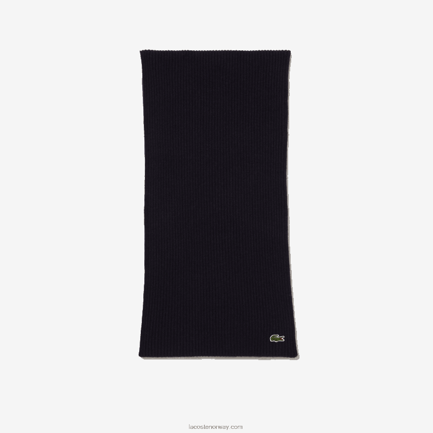 Lacoste ribbestrikket ullskjerf 4J4X0T2284 marineblå 166 menn