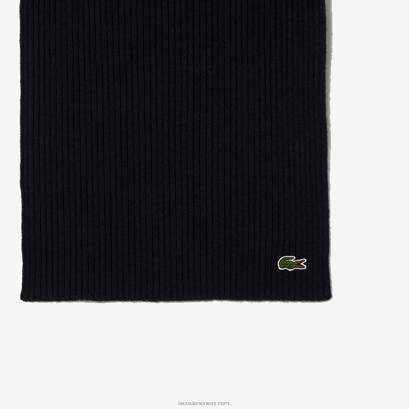 Lacoste ribbestrikket ullskjerf 4J4X0T2284 marineblå 166 menn